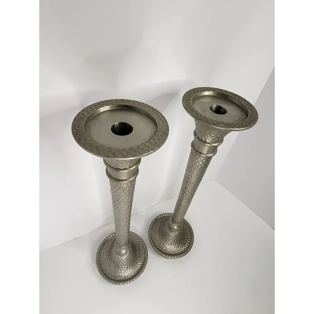 Southern Living at HOME Hammered Metal Candlestick Holders Set of 2 Silver 16.5